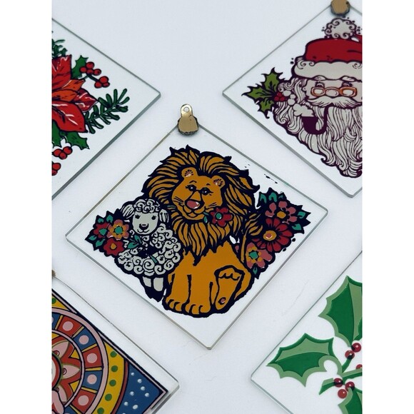 Vintage Christmas Ornament Lot of 5 Glass Cardinal Santa Lion Poinsettia Candle - Picture 3 of 9